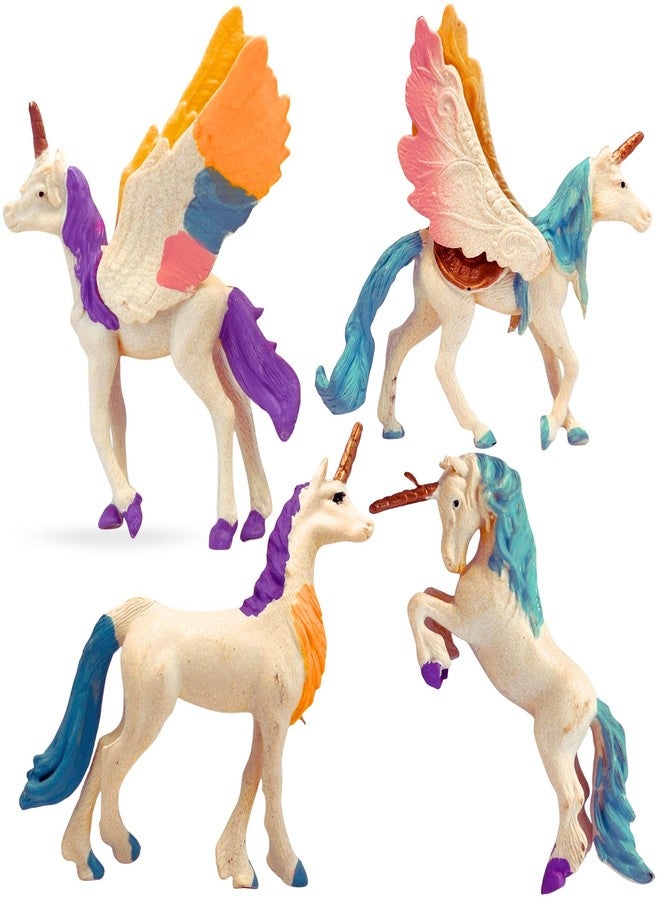 Mallexo مجموعة ألعاب شخصيات يونيكورن اللطيفة من ماليكسو للأطفال من عمر 3 سنوات فما فوق | 4 قطع من مجسمات حيوانات واقعية، نموذج بيغاسوس طائر سحري، هدية عيد ميلاد للأولاد والبنات، عنصر تعليمي وديكوري للأطفال - Image 1